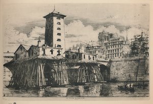 La Pompe Notre-Dame 9e état, 6 34 x 9 78 pouces, 1852, 1927 - Charles Meryon