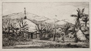 Nouvelle-Calédonie : Grande hutte indigène sur la route de Balade à Puebo, 1845 - Charles Meryon