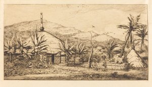 Nouvelle-Calédonie : Grande case indigène sur le chemin de Balade à Poepo, 1845