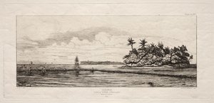 Océanie : Pêche près des îles avec des palmiers dans le groupe Uea ou Wallis, 1845 - Charles Meryon
