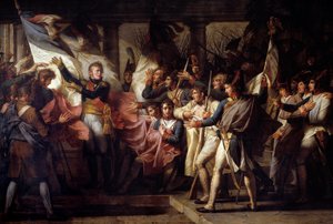 Le maréchal Michel Ney remet aux soldats du 76e régiment de ligne leurs drapeaux retrouvés le 7/11/1805 - Charles Meynier