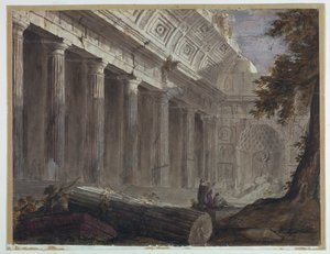 Ruines antiques avec figures contemplant - Charles Michel Ange Challe