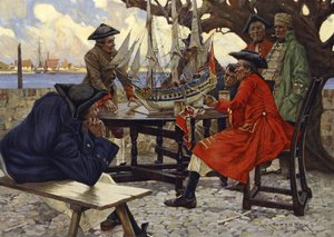 Discuter de ses lignes (chromolitho)