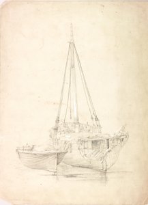 Vieux bateau de pêche et canot