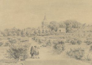 Vue du clocher et partie du village de Marigny prise du salon du château