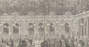 Décoration pour un bal masqué à Versailles, vers 1860 réimpression de la planche de 1764