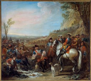 Arrêt des grenadiers à cheval de la maison du roi (1734). Au centre, Monsieur de Creil, Commandant - Charles Parrocel