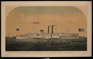 Le bateau à vapeur basse pression New World. Naviguant sur le fleuve Hudson, entre New York et Albany