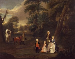 Thomas Hill de Tern et sa famille dans un paysage, 1730 - Charles Phillips