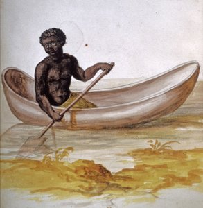 Jeune noir dans un canoë aux Caraïbes, vers 1686 (aquarelle) - Charles Plumier