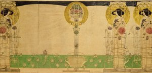 Conception préliminaire pour la décoration murale de la salle du premier étage des salons de thé de Miss Cranston, Buchanan Street, 18967 - Charles Rennie Mackintosh