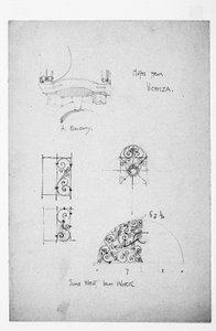 Vicenza, à gauche un balcon, et en bas, quelques travaux en fer forgé, 1891 - Charles Rennie Mackintosh