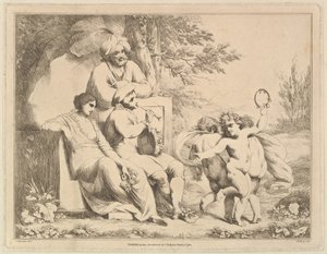 Trois putti dansant au son d