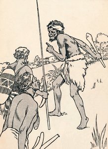 Hommes aborigènes approchant une ferme de colons, 1912