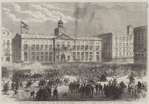 La révolution en Espagne, hisser le drapeau de la révolution aux bureaux publics de la Puerta del Sol, Madrid