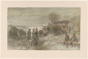 Troupes françaises traversant une rivière gelée - Charles Rochussen