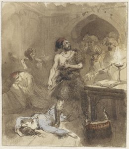 Homme et femme allongée sur le sol dans une pièce mauresque - Charles Rochussen