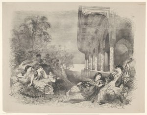 Scène de pièce de théâtre avec des femmes orientales - Charles Rochussen