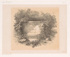Titre sur mur dans un paysage (Titrepage pour: Jacques Collin de Plancy, La Reine Berthe au grand pied, 1842) - Charles Rochussen