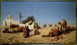 Une Caravane Arrêtée dans le Désert - Charles Theodore Frere