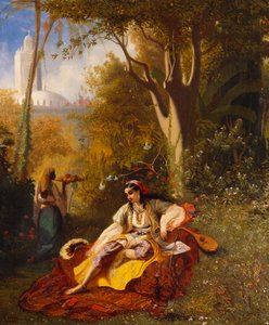Une femme algérienne et sa servante dans un jardin - Charles Theodore Frere