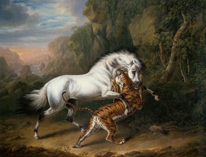 Un tigre attaquant un étalon arabe, 1824 - Charles Towne