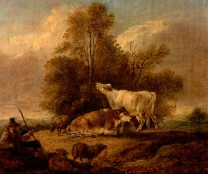 Paysage avec bétail et personnages - Charles Towne