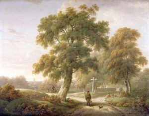 Voyageurs à un carrefour dans un paysage boisé - Charles Towne