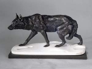 Loup traquant dans la neige - Charles Valton