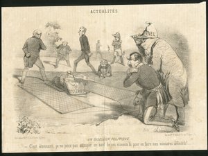 Illustration de Charles Vernier (? -1887) dans Le Charivari - Un oiseleur politique - Président de la République, Ministère de l