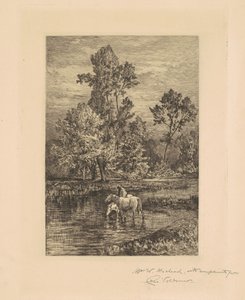 Paysage avec chevaux buvant - Charles Volkmar