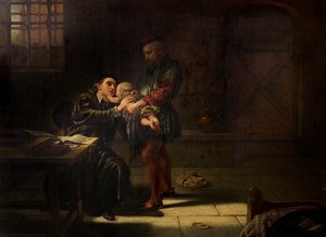 Le Martyre de Laurence Saunders à Coventry, panneau central du triptyque, 1851