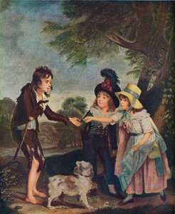 Portrait des enfants de Sir Francis Ford donnant une pièce à un garçon mendiant. Exposé en 1793, 1906