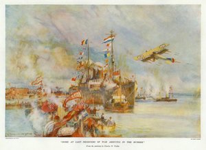 Enfin chez soi - Prisonniers de guerre arrivant dans le Humber (lithographie en couleur) - Charles William Wyllie