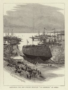 Lancement du nouveau cuirassé italien La Sardegna à Spezia - Charles William Wyllie
