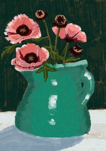Coquelicots roses dans un vase vert - Charlotte Trudgett