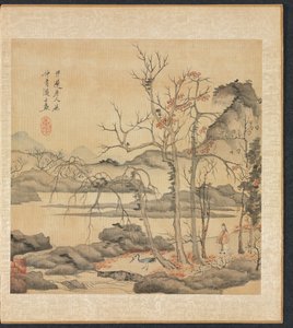 Taoïste et grue dans un paysage d
