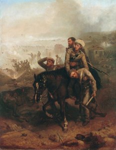Le lieutenant William George Cubitt (1835-1903) gagnant la Croix de Victoria à Lucknow pendant la révolte indienne le 30 juin 1857, c.1860 - Chevalier Louis William Desanges