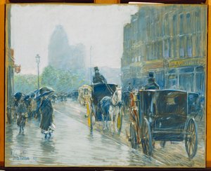Fiacres à cheval, New York - Childe Frederick Hassam