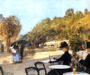 La Terrasse du Café - Childe Frederick Hassam