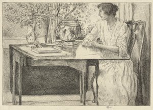 La Table Coloniale (Holley House, Cos Cob) (recto); Paysage avec Grange (verso) - Childe Hassam