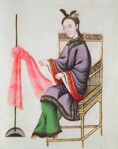 Une femme chinoise fabriquant un filet de pêche, période Qianlong (1736-96) - Chinese School