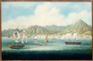 Vue de Victoria, Hong Kong avec des navires britanniques et d