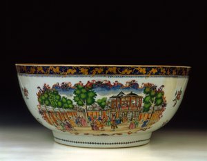 Bol à punch famille rose "Londres", avec une vue de la Grande Promenade, Vauxhall Gardens, vers 1750-1800 - Chinese School