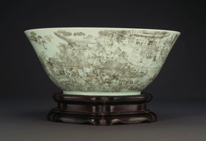 Un grand bol en porcelaine incisé représentant une scène continue de dames dans les jardins du palais, 1796-1820 - Chinese School