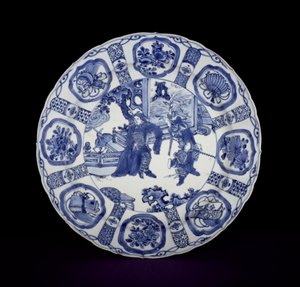 Plat kraak bleu et blanc peint avec des guerriers, Wanli, 1590-1610 (porcelaine) - Chinese School