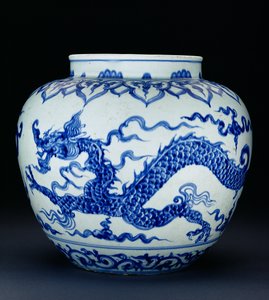 Pot globulaire peint avec un dragon - Chinese School