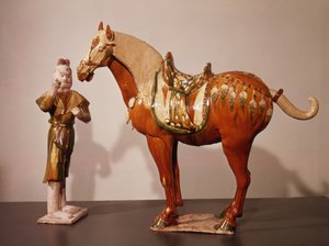 Cheval et palefrenier, dynastie Tang (618-907) - Chinese School