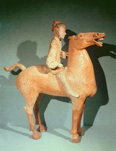 Cavalier, de Xianyang, Shaanxi, Dynastie Han occidentale (terre cuite peinte) - Chinese School