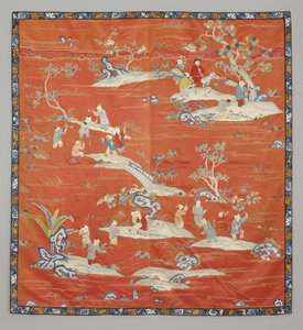 Couverture de lit en satin rouge, 19e siècle - Chinese School